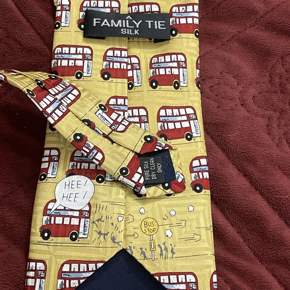 A FAMILY‎ Tie Pure Silk Tie Men's London Bus Stop Cartoon Patterned tied Formal